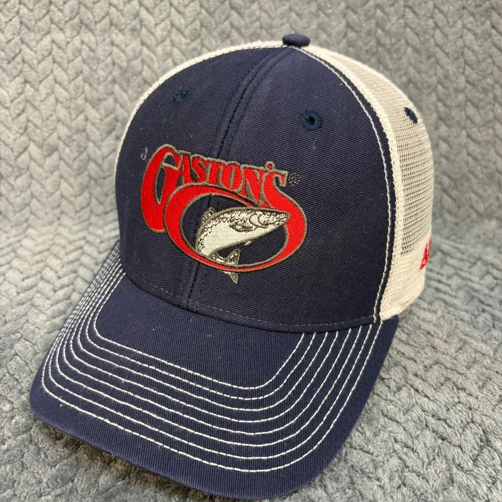 Ouray Gaston's White River Resort Fishing Trucker Hat Navy Blue Snapback Cap